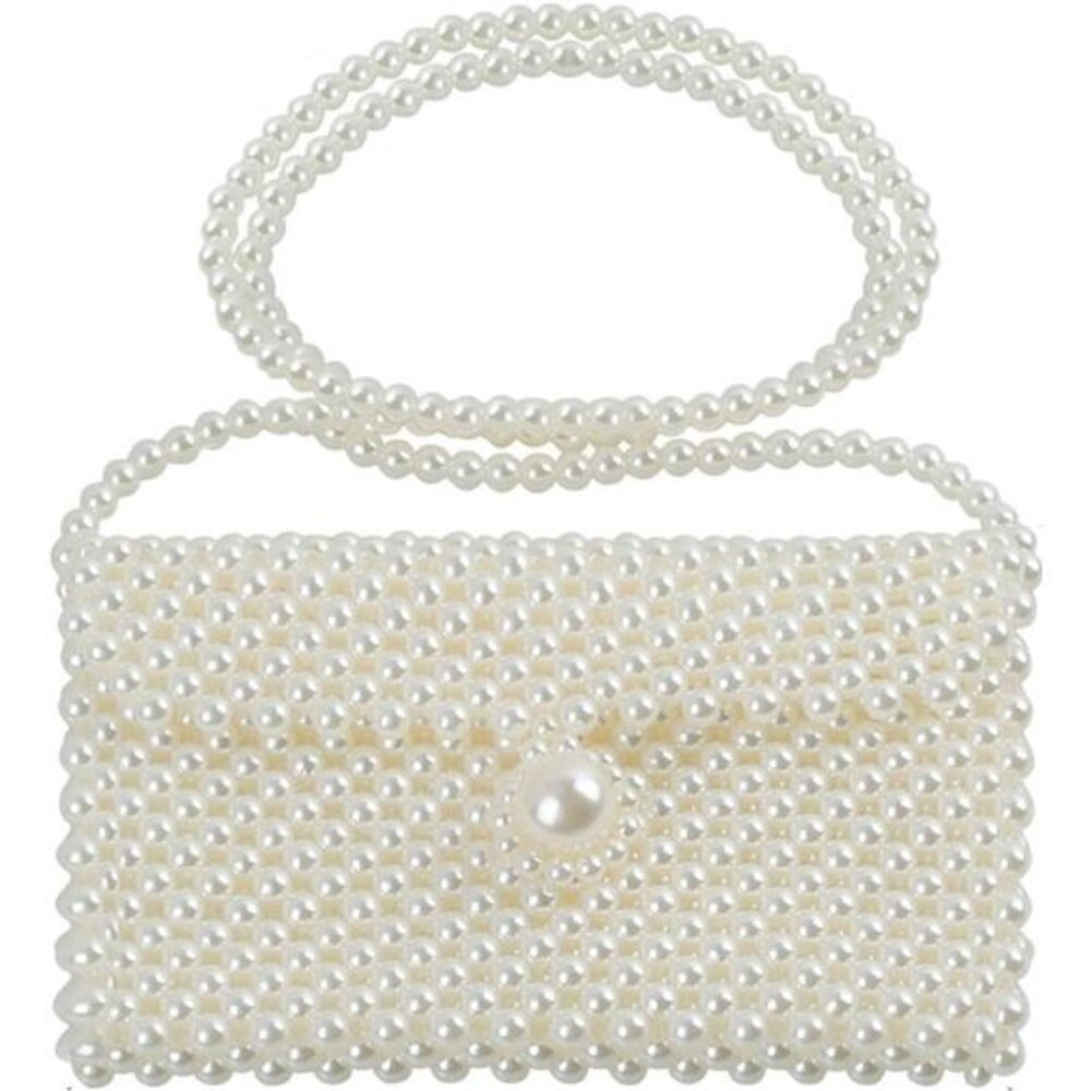 Handmade Pearl Beaded Clutch Purse Crossbody Shoulder Bag Wedding Evening
